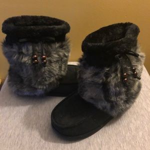 Black furry boots